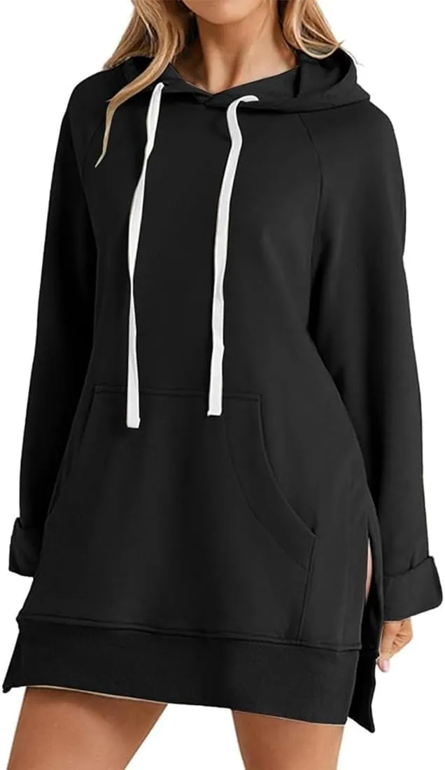 The Warmy Oversized Hoodie Dress Women,First Ones Hoodie Dress for Women,Casual Drawstring Long Sweatshirt with Pocket