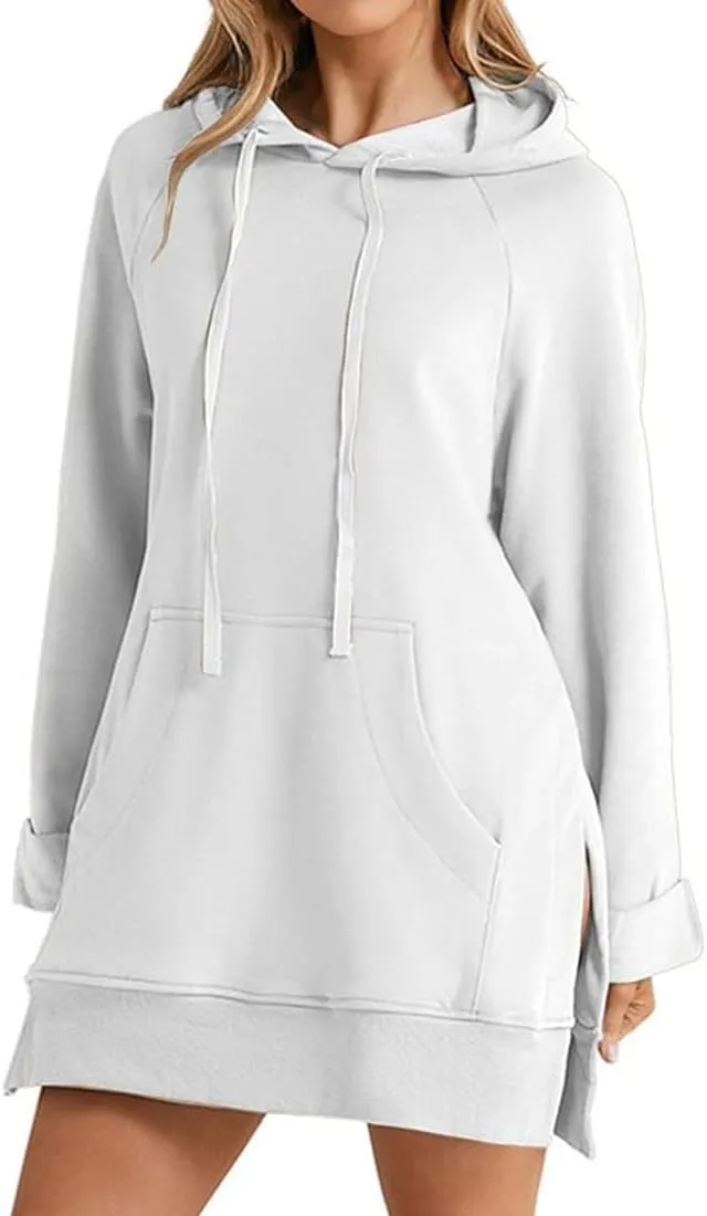 The Warmy Oversized Hoodie Dress Women,First Ones Hoodie Dress for Women,Casual Drawstring Long Sweatshirt with Pocket