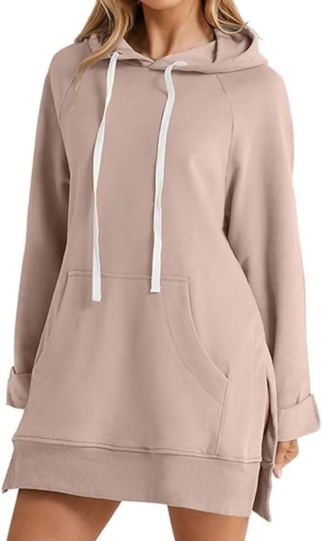 The Warmy Oversized Hoodie Dress Women,First Ones Hoodie Dress for Women,Casual Drawstring Long Sweatshirt with Pocket