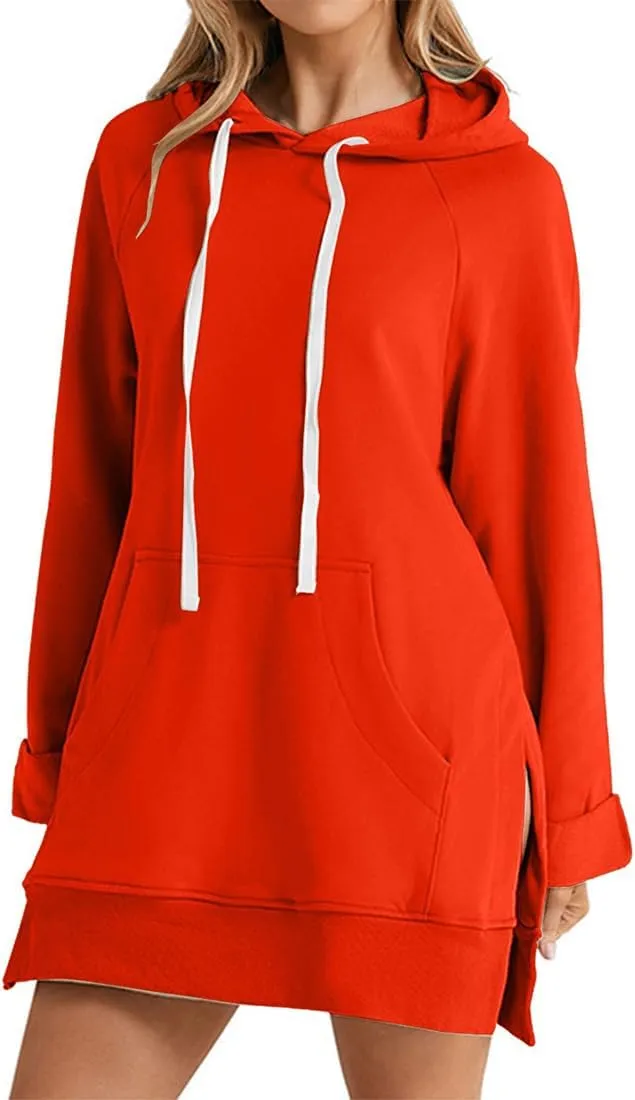 The Warmy Oversized Hoodie Dress Women,First Ones Hoodie Dress for Women,Casual Drawstring Long Sweatshirt with Pocket