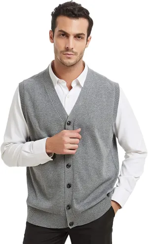 TopTie Mens Sweater Vest Solid Knitted Lightweight Thermal Cardigan
