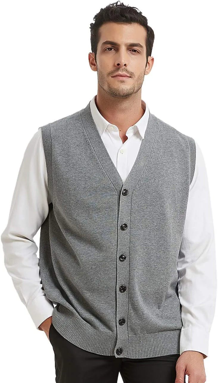 TopTie Mens Sweater Vest Solid Knitted Lightweight Thermal Cardigan