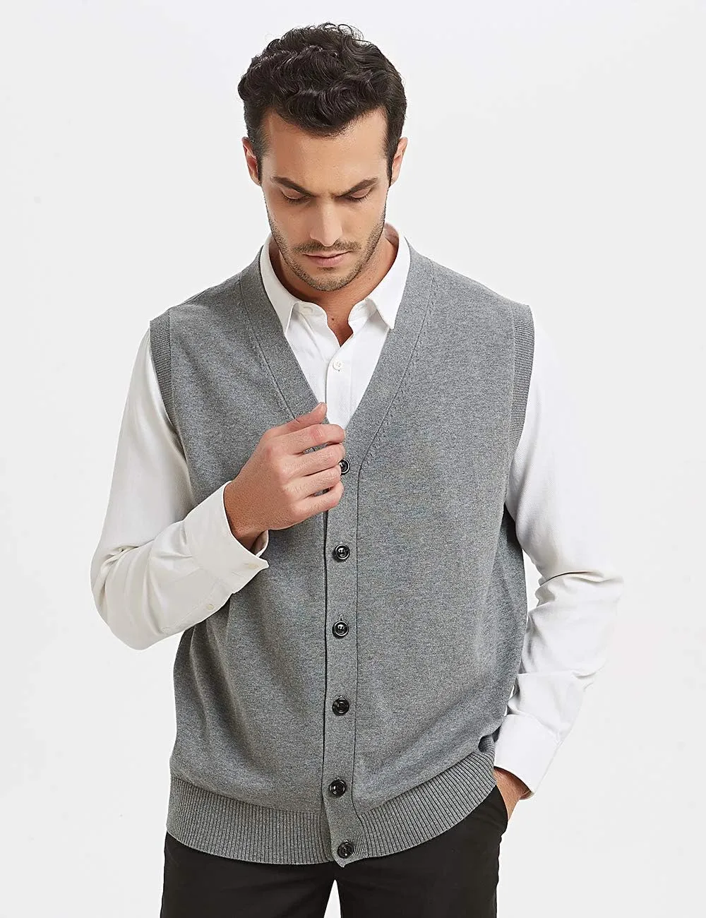 TopTie Mens Sweater Vest Solid Knitted Lightweight Thermal Cardigan