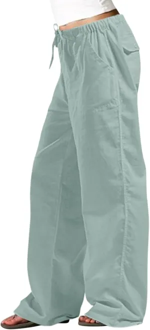Trendy Outfits for Women 2025 Summer High Waisted Cotton Linen Palazzo Wide Leg Long Lounge Pant Trousers with Pockets