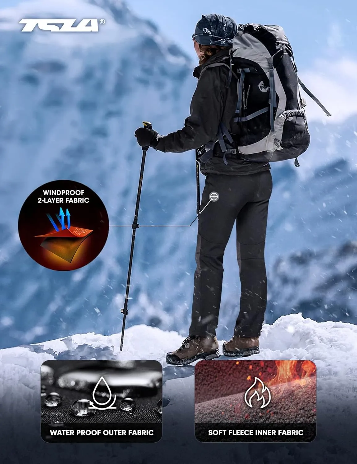 TSLA Women's Softshell Winter Snow Ski Pants, Fleece Lined Waterproof Hiking Pants, Insulated Work Outdoor Pants