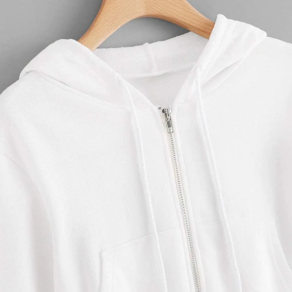 TUNUSKAT Womens Zip Up Hoodie Cropped Sweatshirts Fall Cute Crop Top Jacket Long Sleeve Light Workout Hoodies Gym Sweater