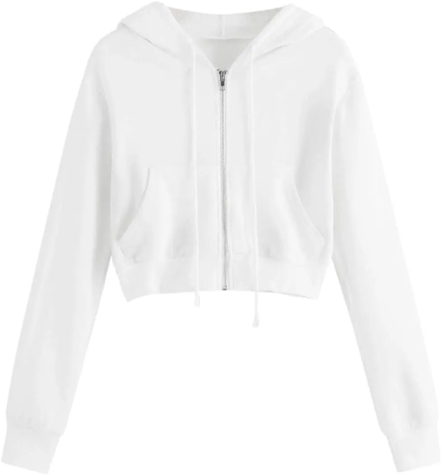 TUNUSKAT Womens Zip Up Hoodie Cropped Sweatshirts Fall Cute Crop Top Jacket Long Sleeve Light Workout Hoodies Gym Sweater