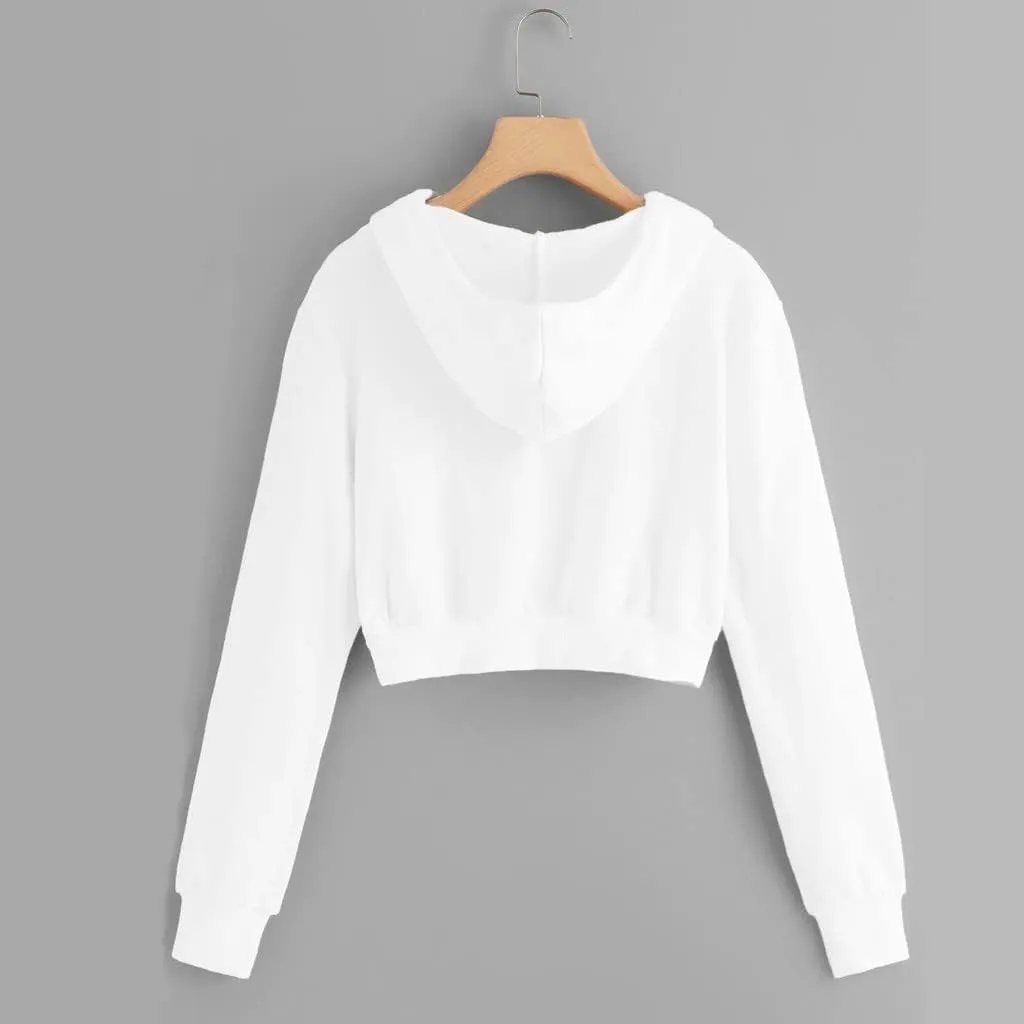 TUNUSKAT Womens Zip Up Hoodie Cropped Sweatshirts Fall Cute Crop Top Jacket Long Sleeve Light Workout Hoodies Gym Sweater