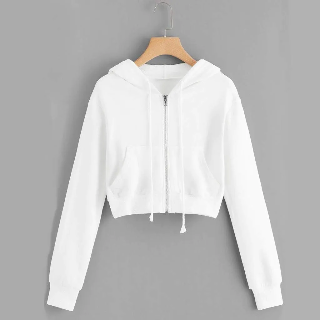 TUNUSKAT Womens Zip Up Hoodie Cropped Sweatshirts Fall Cute Crop Top Jacket Long Sleeve Light Workout Hoodies Gym Sweater