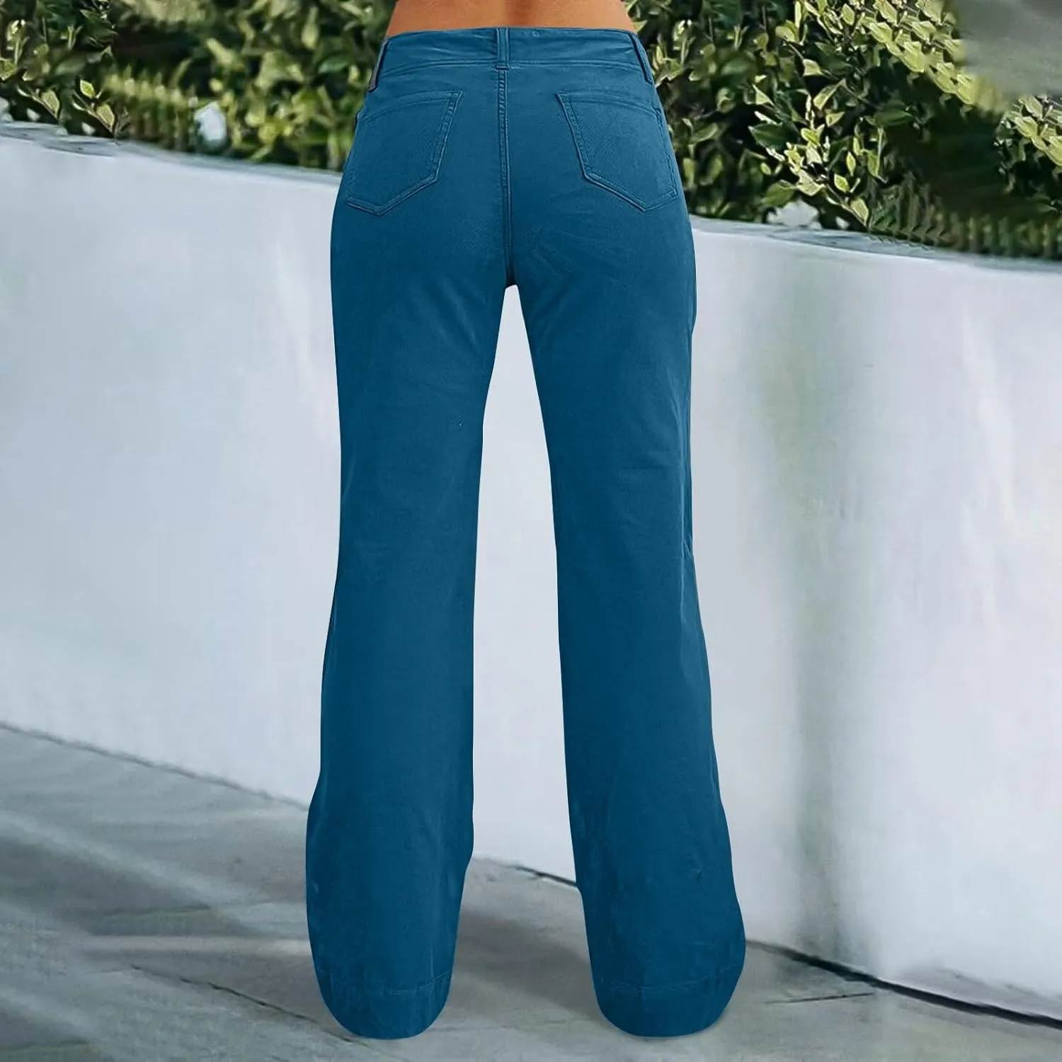 Twill Palazzo Pants for Women Casual Y2K Stretch High Waisted Chino Pants Slim Fit Wide Leg Dress Pants with Pockets