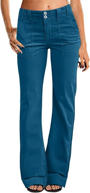 Twill Palazzo Pants for Women Casual Y2K Stretch High Waisted Chino Pants Slim Fit Wide Leg Dress Pants with Pockets