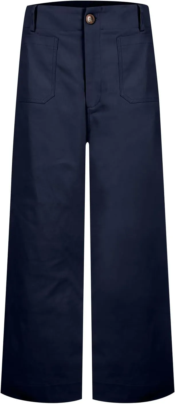 Twill Stretch Cropped Wide Leg Pants for Women Business Casual High Waist Chino Pants Office Work Ankle Jeans w/Pocket
