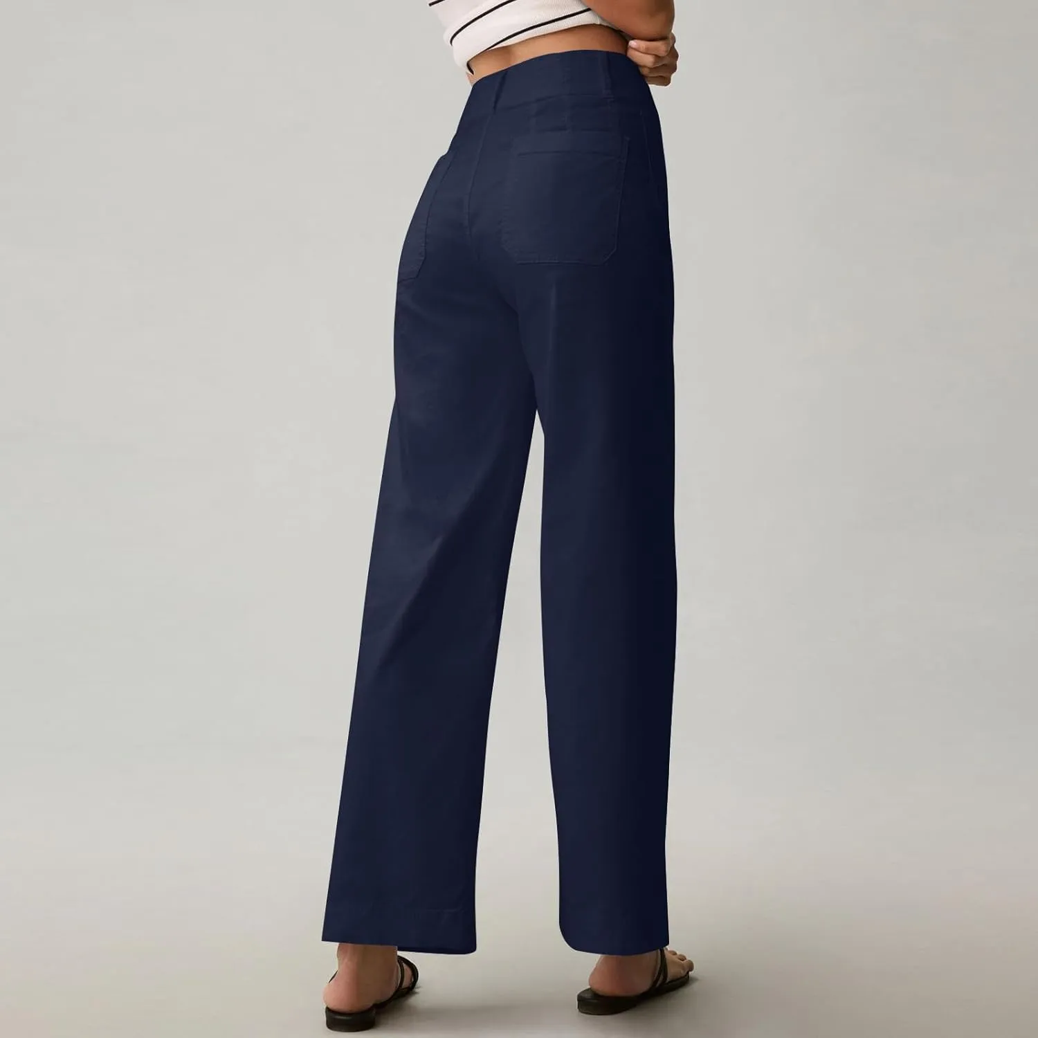 Twill Stretch Cropped Wide Leg Pants for Women Business Casual High Waist Chino Pants Office Work Ankle Jeans w/Pocket