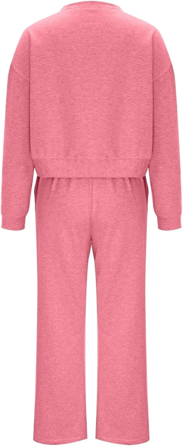 Two Piece Outfits For Women Sweatsuit Long Sleeve Sweatshirt And Wide Leg Sweatpant Lounge Set Matching Tracksuit