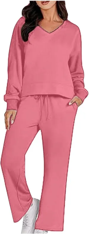 Two Piece Outfits For Women Sweatsuit Long Sleeve Sweatshirt And Wide Leg Sweatpant Lounge Set Matching Tracksuit