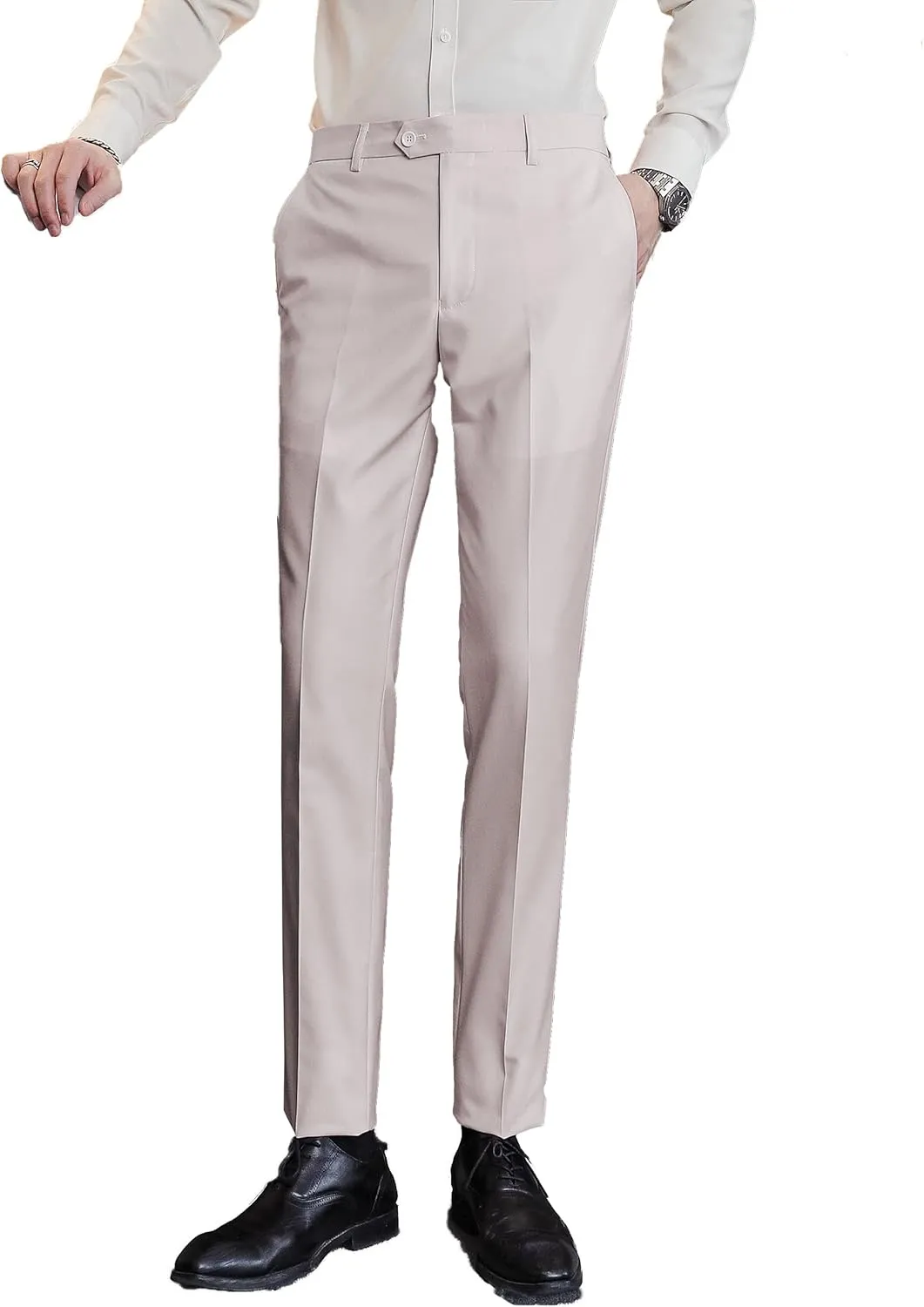 UNINUKOO Mens Dress Pants Slim Fit Solid Color Skinny Trousers Classic Business Casual Wedding Suit Pants