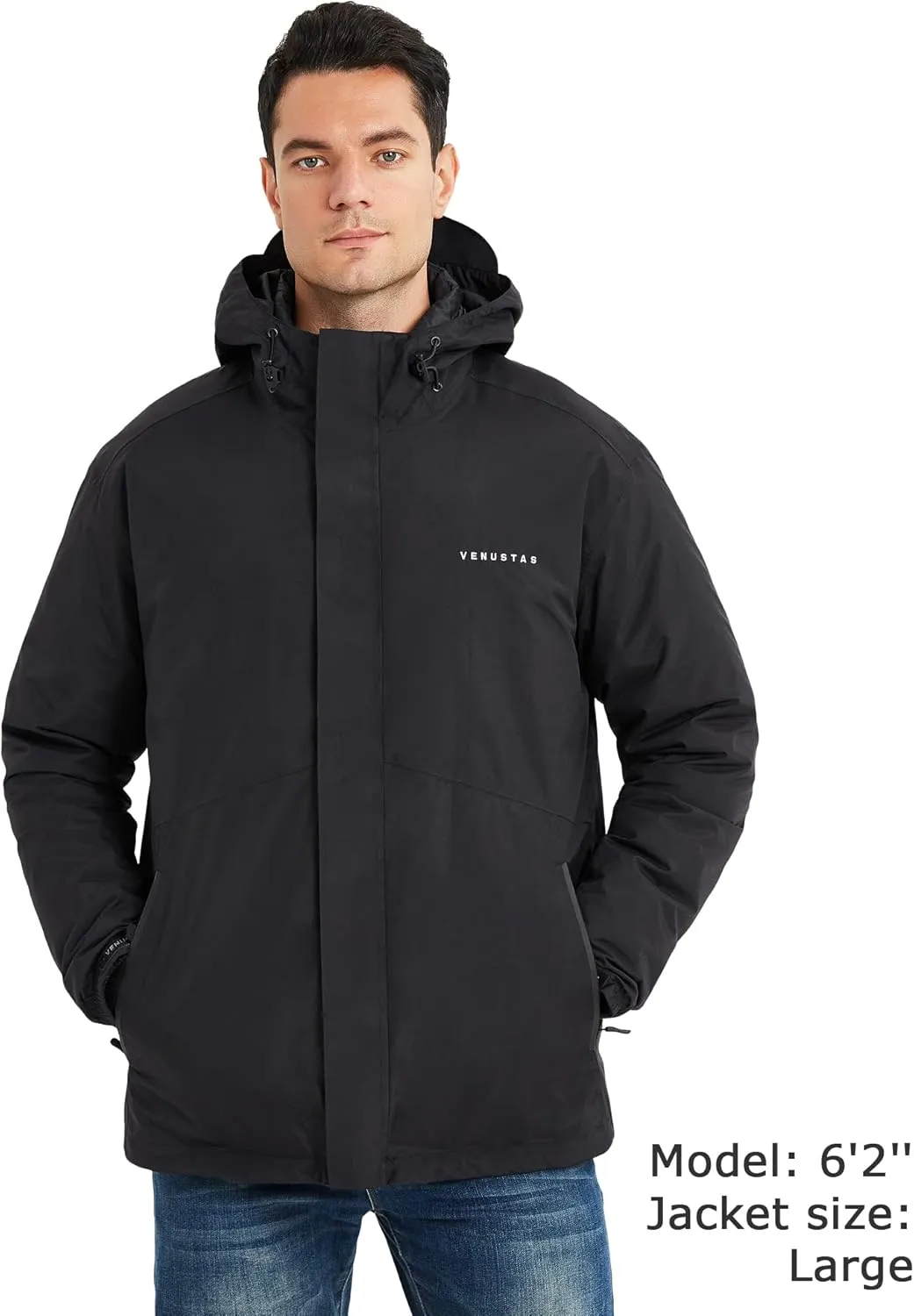 Venustas Men's 3-in-1 Heated Down Jacket, Electric Puffer Jacket with Battery, 90% Down Fill, Winter Snow Ski Heated Coat
