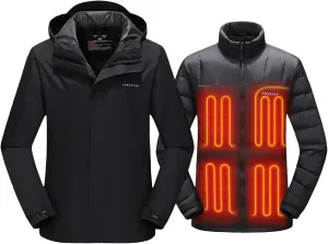 Venustas Men's 3-in-1 Heated Down Jacket, Electric Puffer Jacket with Battery, 90% Down Fill, Winter Snow Ski Heated Coat