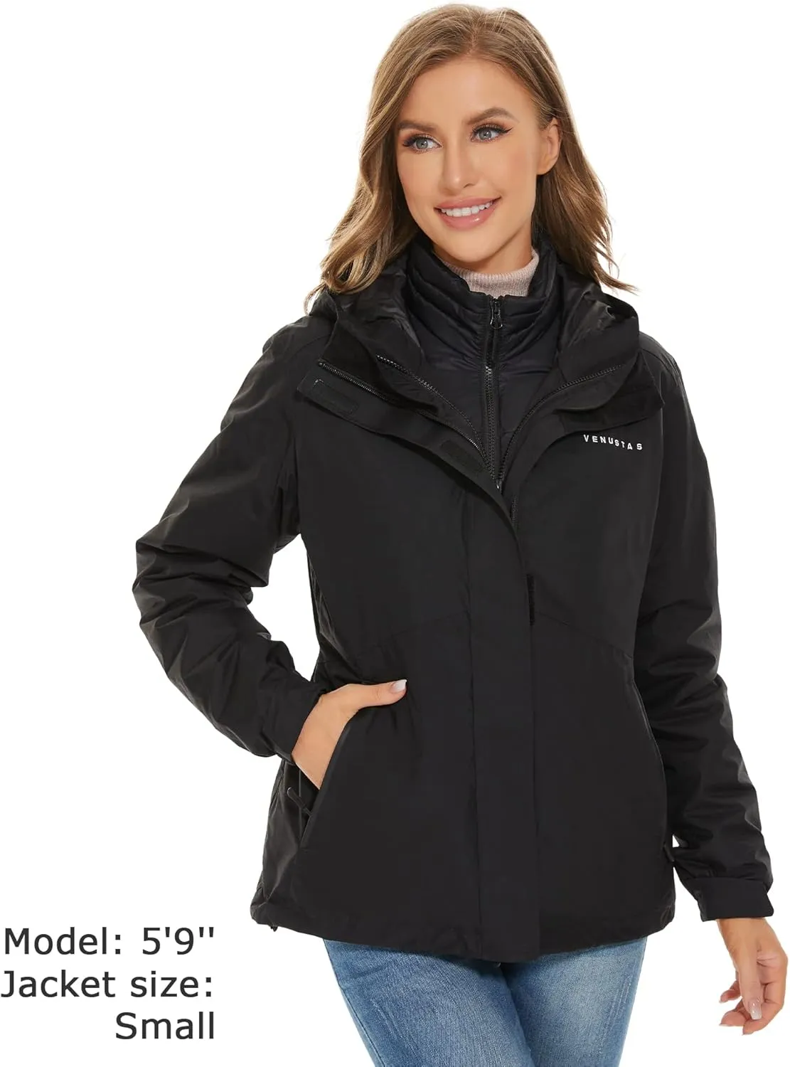 Venustas Women's 3-in-1 Heated Down Jacket, Electric Puffer Jacket with Battery, 90% Down Fill, Winter Snow Ski Heated Coat