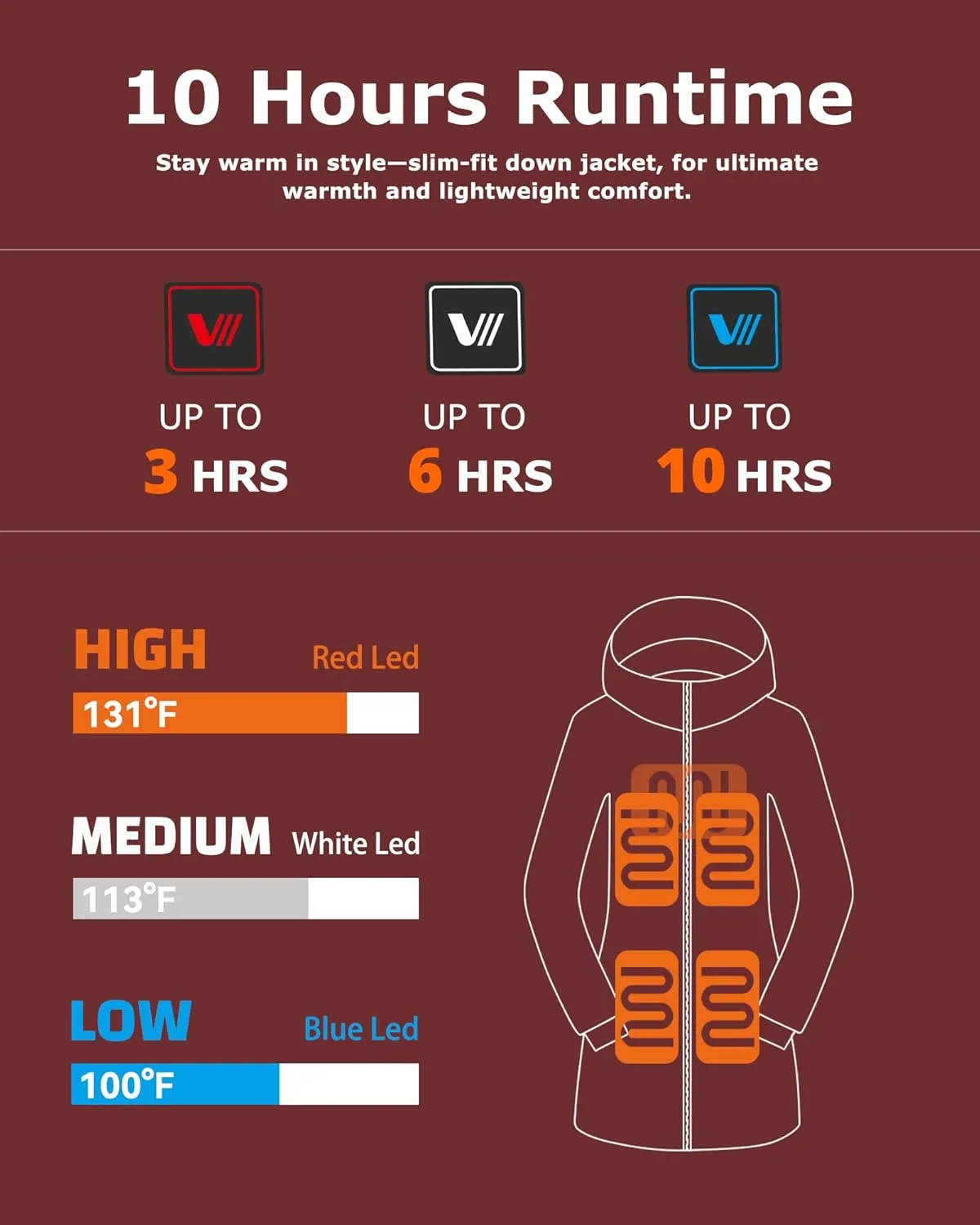 Venustas Women's Long Heated Down Jacket with Battery, Electric Puffer Jacket with 90% Duck Down For Outdoor Camping Skiing