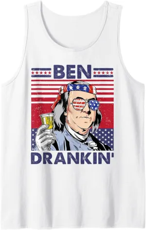 Vintage Ben Drankin' Funny 4th Of July Drinking Presidents Tank Top