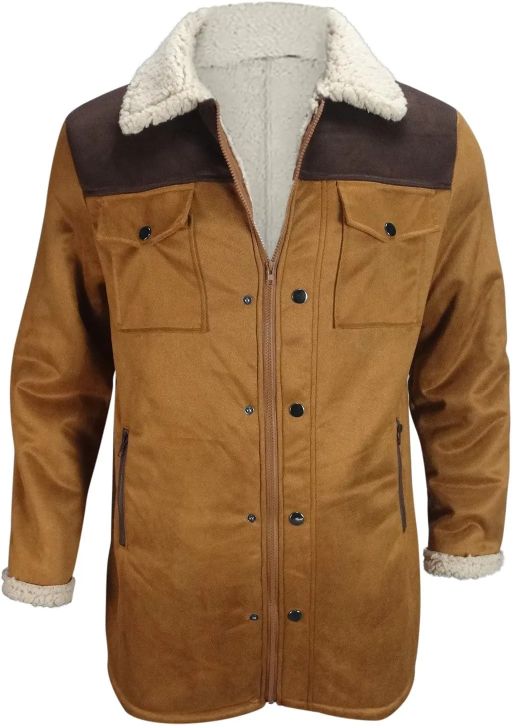 Vintage Suede Trench Coats Plush Reverse Collar Mens Outdoor Jacket Retro Warm Winter Sherpa Fleece Lined Outerwear