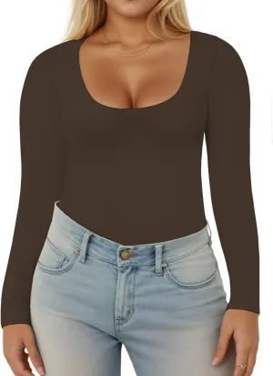VISLILY Womens-Plus-Size-Long-Sleeve-Shirts Scoop Neck Tops Tight Slim Fit Undershirts Lightweight Thermal Basic Tee XL-5XL