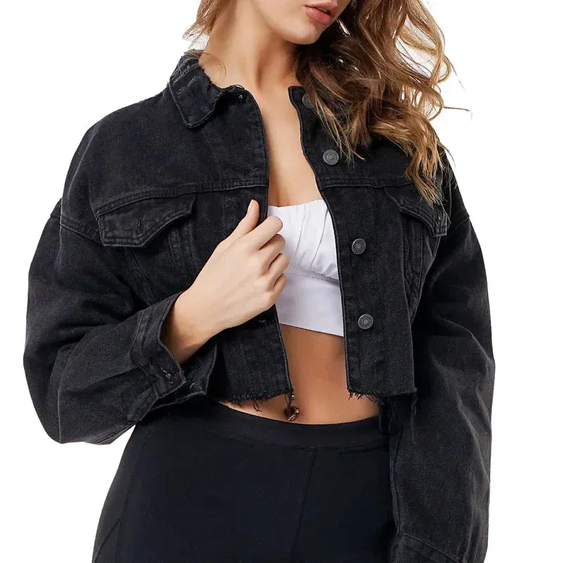 Washed Denim Cropped Jacket  Streetwear Summer Essential