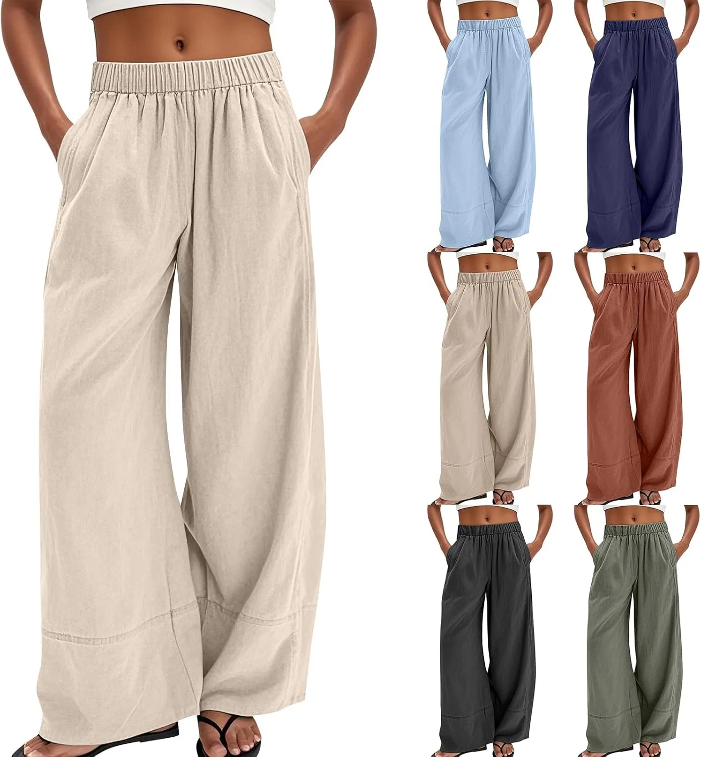 Wide Leg Linen Pants Women 2025 Summer High Waist Palazzo Pants Baggy Lightweight Boho Beach Lounge Trousers Pockets