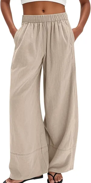 Wide Leg Linen Pants Women 2025 Summer High Waist Palazzo Pants Baggy Lightweight Boho Beach Lounge Trousers Pockets
