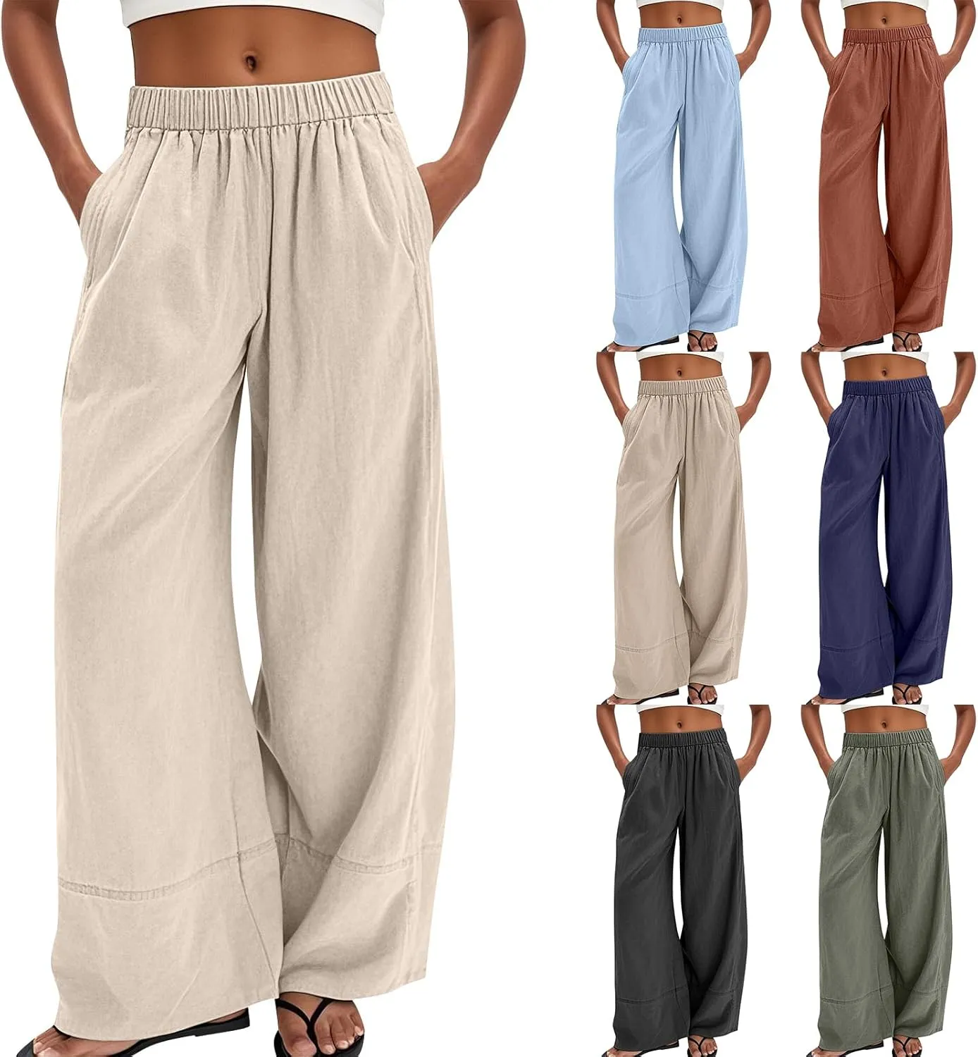 Wide Leg Linen Pants Women 2025 Summer High Waist Palazzo Pants Baggy Lightweight Boho Beach Lounge Trousers Pockets