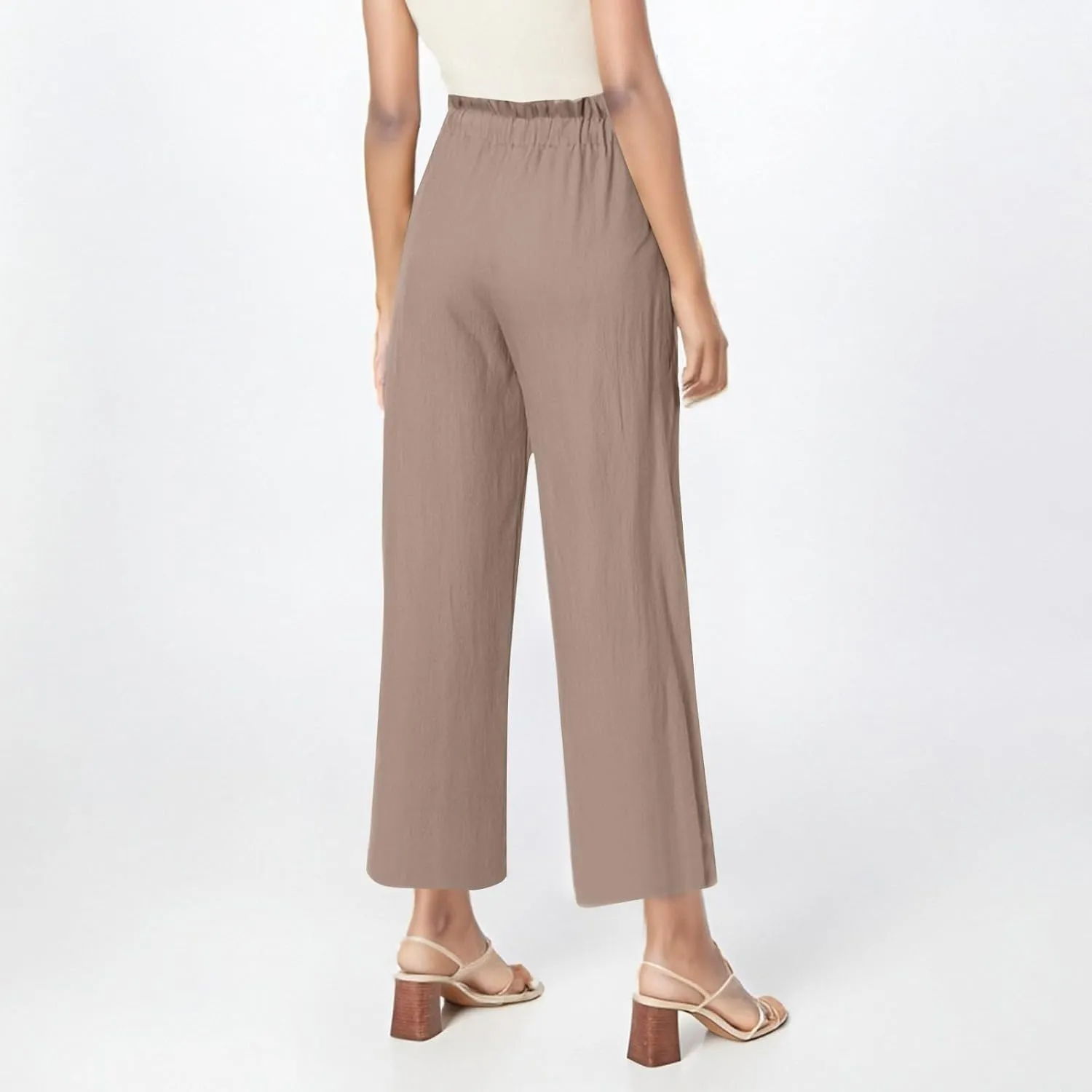 Wide Leg Pants for Women Linen Cotton Lightweight High Waisted Palazzo Pant Casual Loose Comfy Summer Beach Trousers