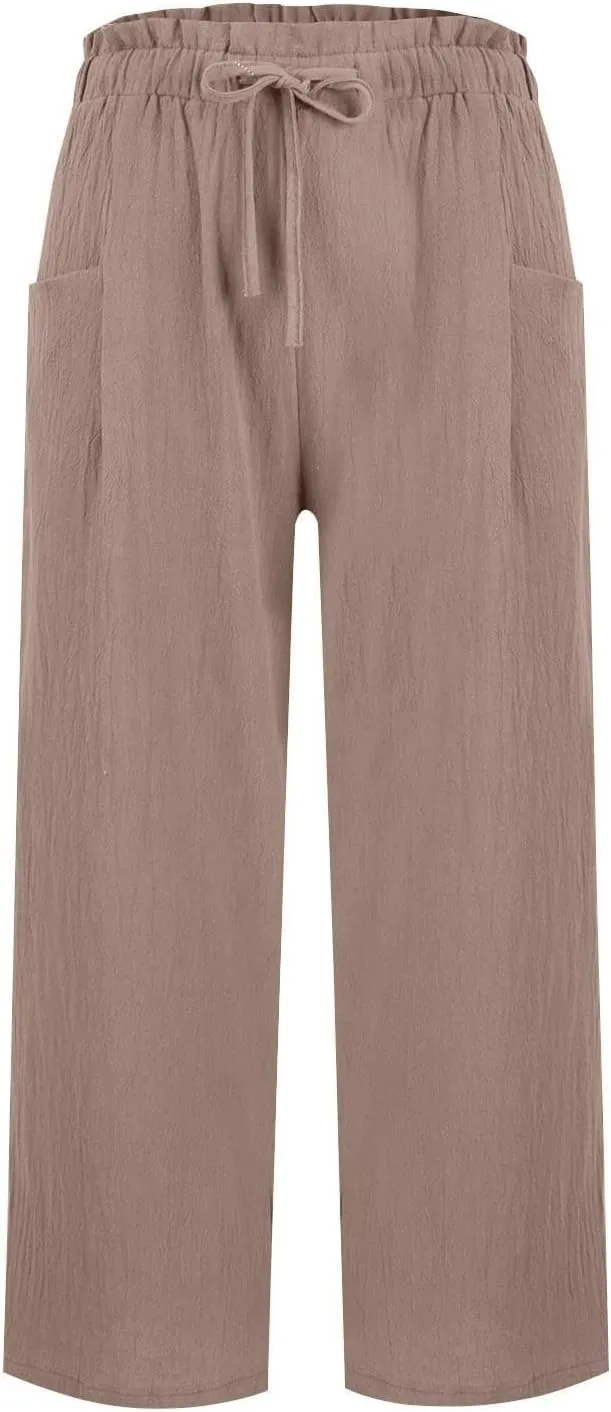 Wide Leg Pants for Women Linen Cotton Lightweight High Waisted Palazzo Pant Casual Loose Comfy Summer Beach Trousers