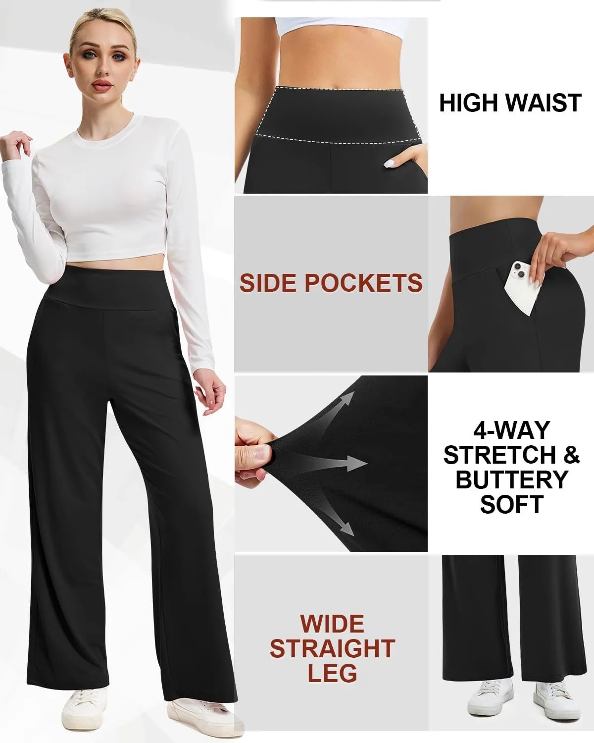 Wide Leg Pants Woman High Waist Yoga Pants Casual Work Dress Pants Lounge Sweatpants Loose Trousers with Pockets