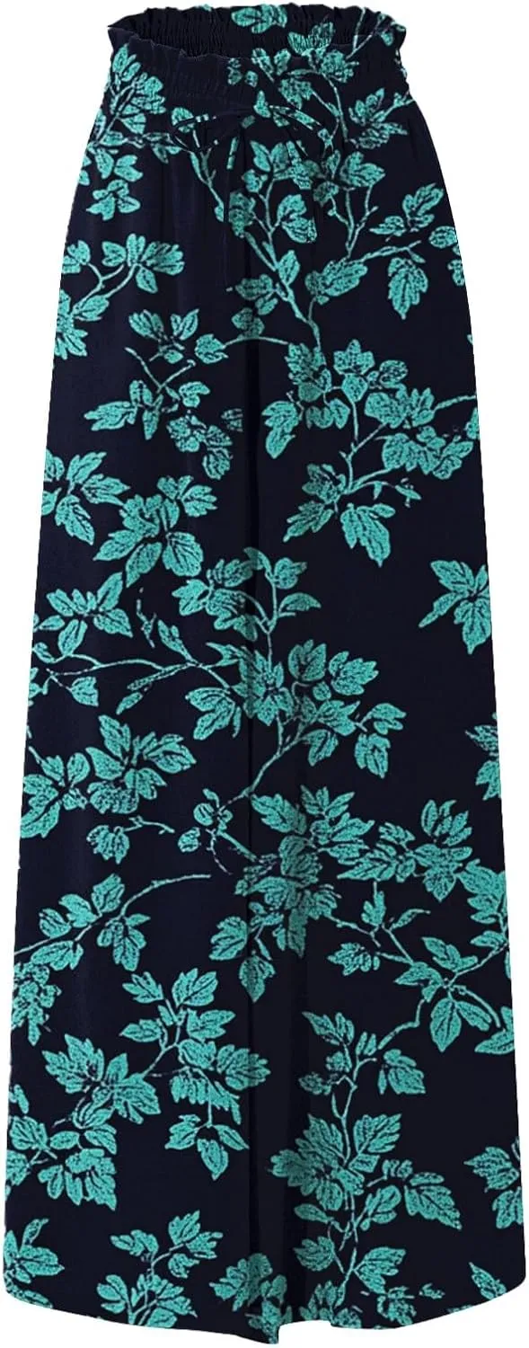 Wide Leg Pants Woman Palazzo Floral Dress Pants Flowy High Waisted Summer 2025 Beach Boho Trousers with Pockets