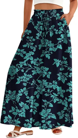 Wide Leg Pants Woman Palazzo Floral Dress Pants Flowy High Waisted Summer 2025 Beach Boho Trousers with Pockets