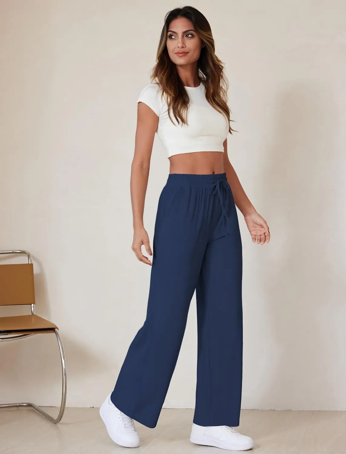 Wide Leg Pants Women High Waisted Slacks Lounge Baggy Flowy Palazzo Pants with Pockets