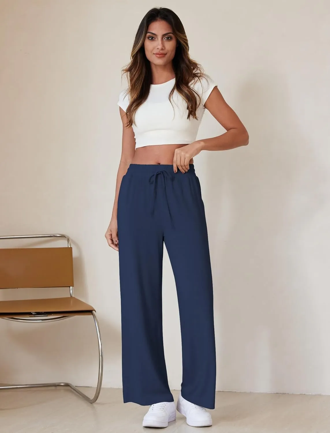 Wide Leg Pants Women High Waisted Slacks Lounge Baggy Flowy Palazzo Pants with Pockets