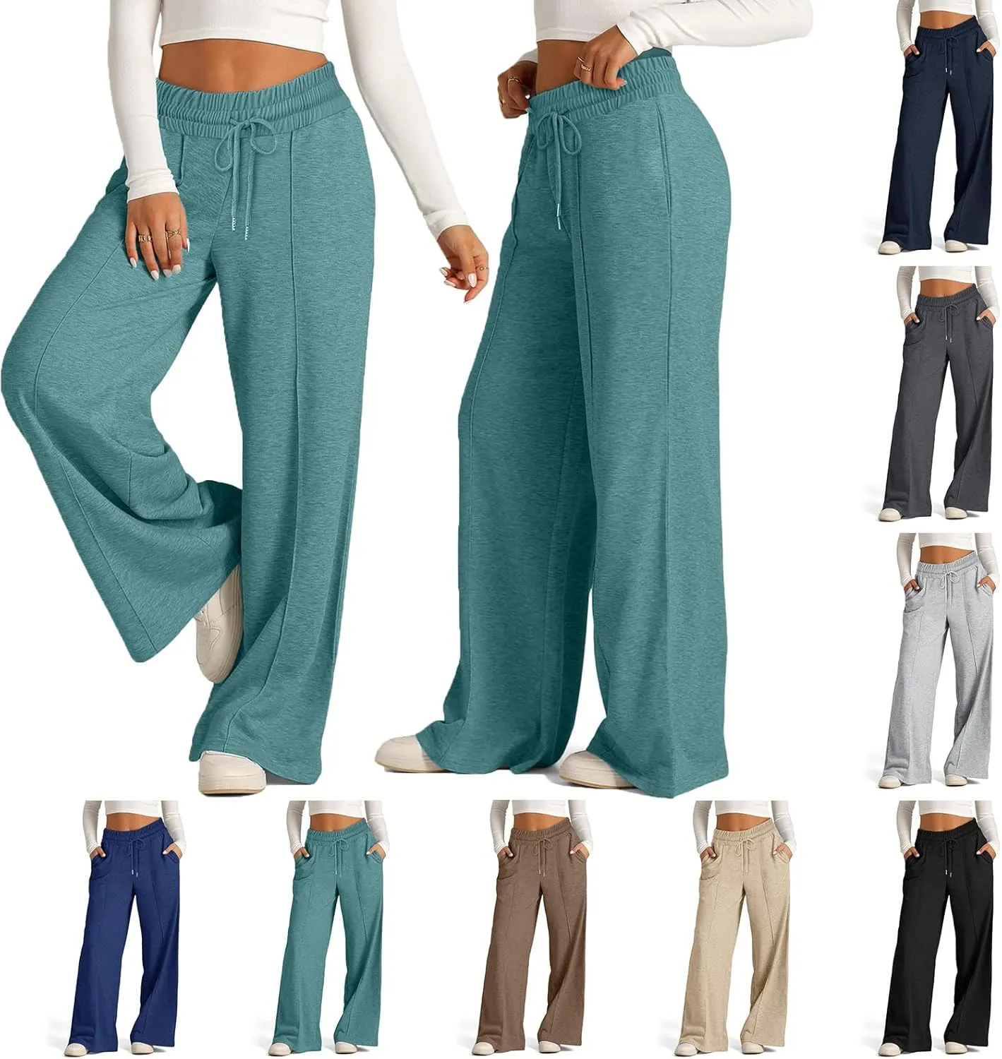 Wide Leg Sweatpants Women Baggy Drawstring Straight Leg Sweatpants High Waist Yoga Pants Lounge Pants with Pockets