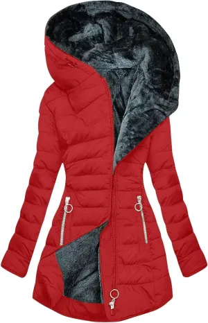 Winter Coats for Women Fleece Lining Puffer Down Parkas Jackets Warm Padded Bubble Zip Up Hooded Outwear with Pockets