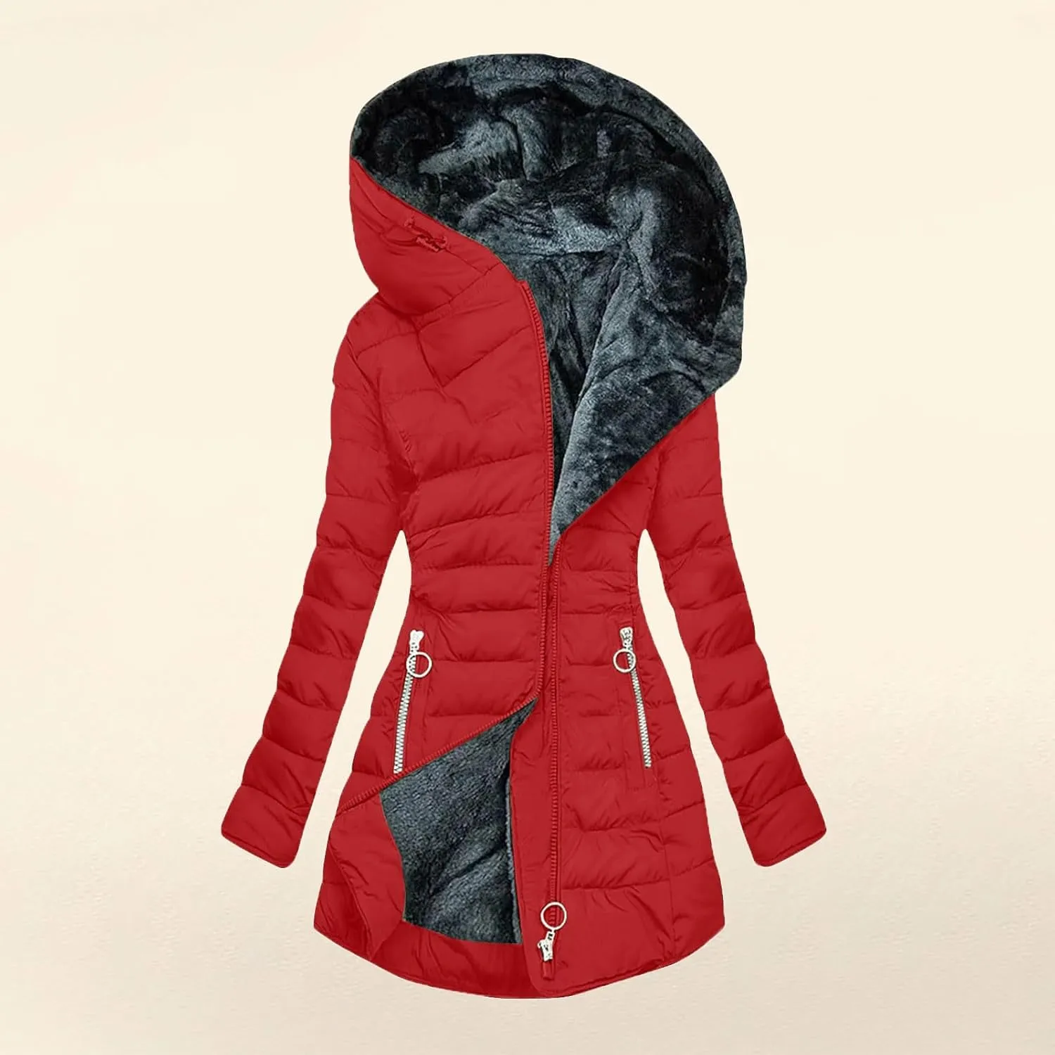 Winter Coats for Women Fleece Lining Puffer Down Parkas Jackets Warm Padded Bubble Zip Up Hooded Outwear with Pockets