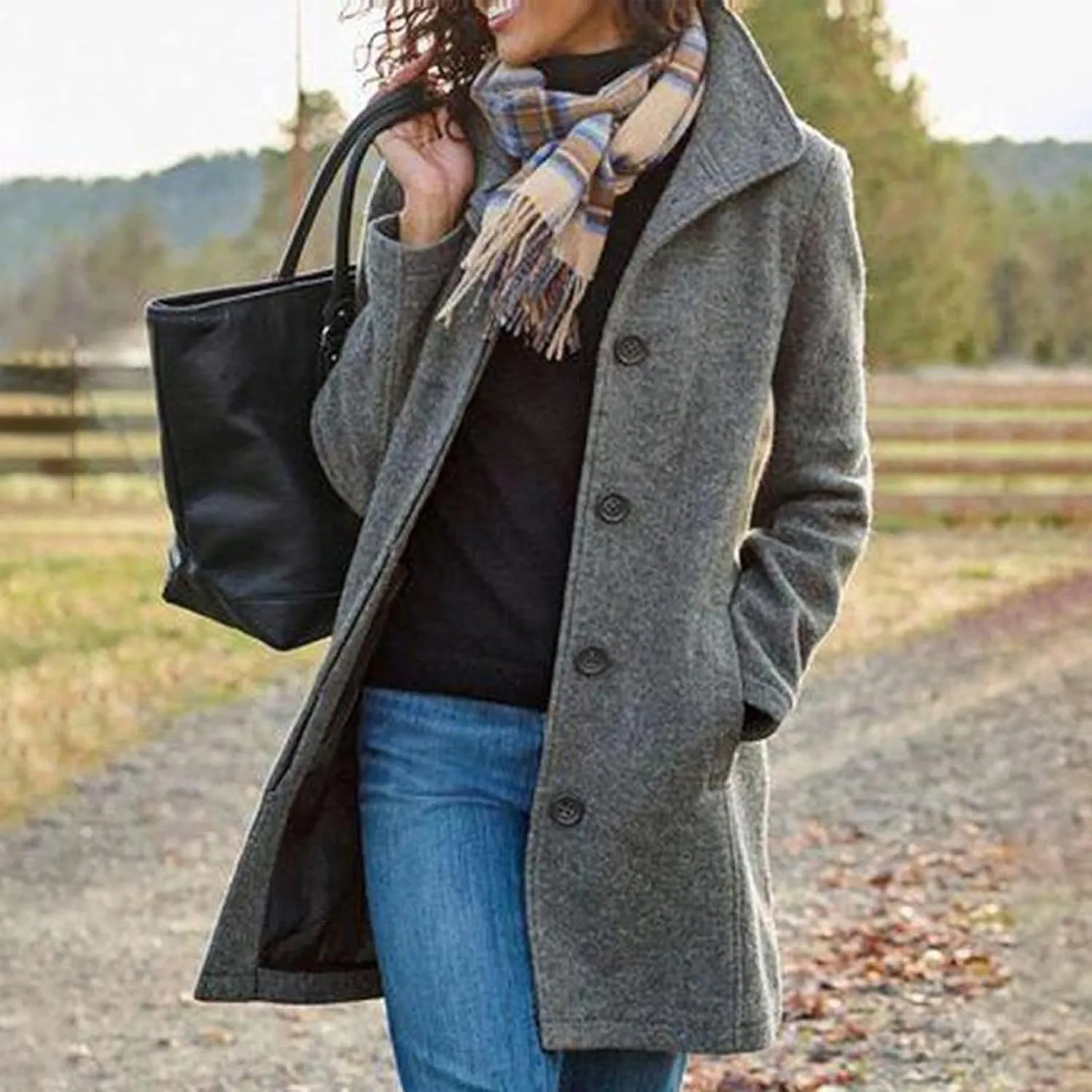 Winter Coats for Women Single Breasted Trench Coat Winter Wool Blend Pea Coat Vintage Stand Collar Casual Trench Coat
