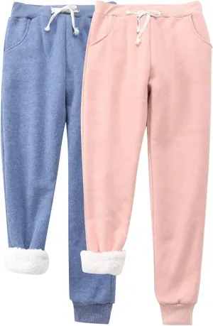 Winter Pants with Pockets Fuzzy Pants Womens Fuzzy Pajama Pants Winter Casual Flannel Pants Long Fleece Lined Pants