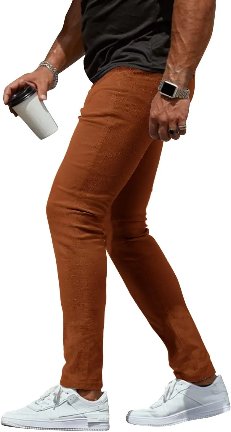 Woenzaia Men's Casual Slim Fit Pants Skinny Stretch Dress Slacks