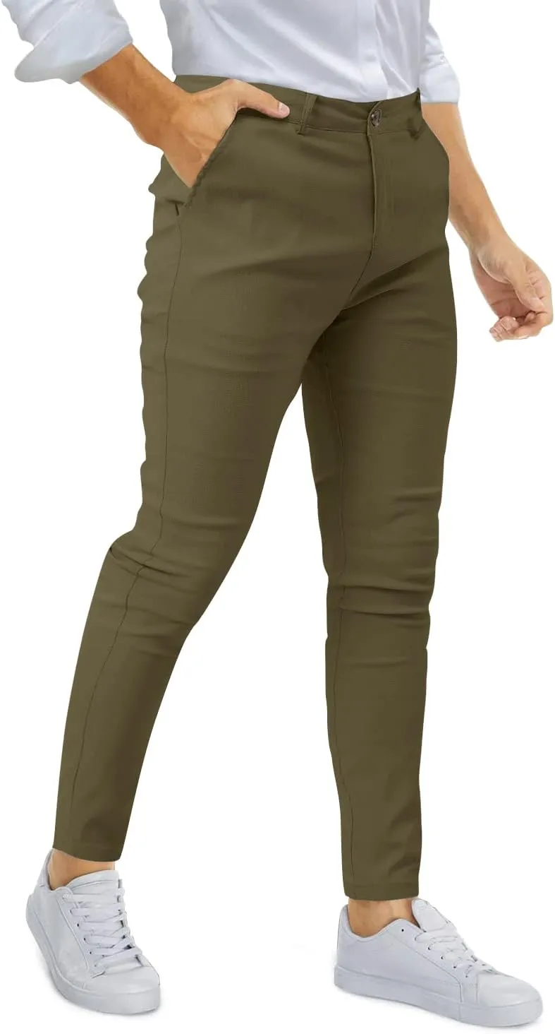 Woenzaia Men's Casual Slim Fit Pants Skinny Stretch Dress Slacks