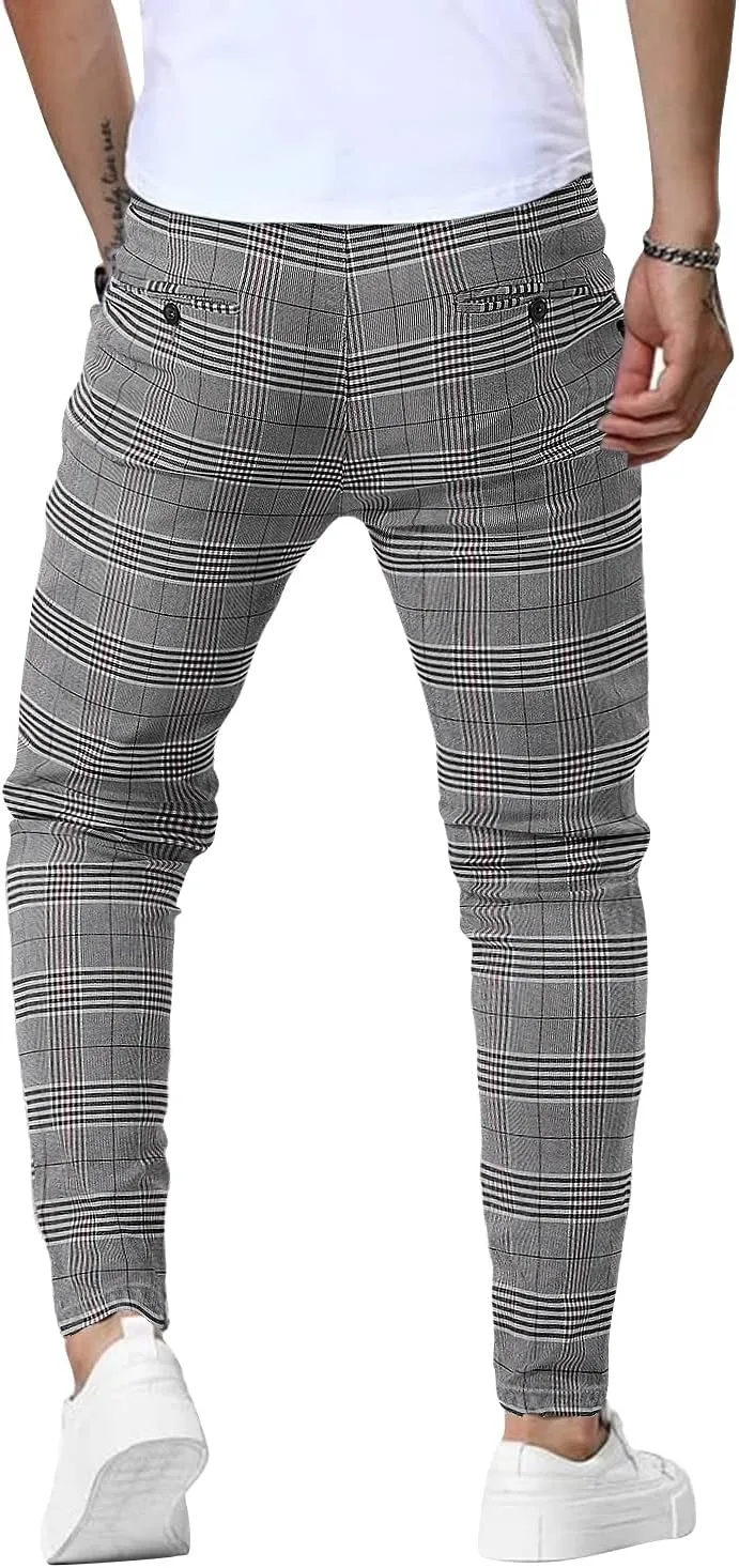 Woenzaia Men's Casual Slim Fit Pants Skinny Stretch Dress Slacks