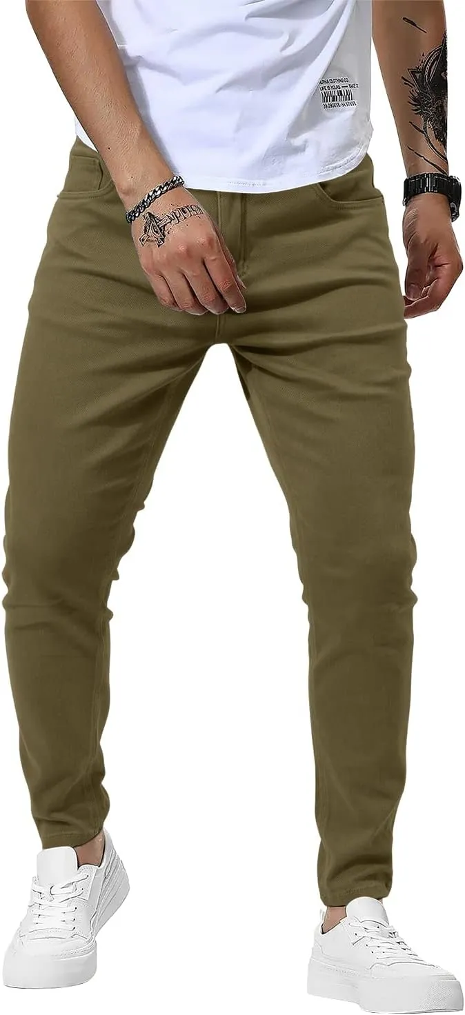 Woenzaia Men's Casual Slim Fit Pants Skinny Stretch Dress Slacks