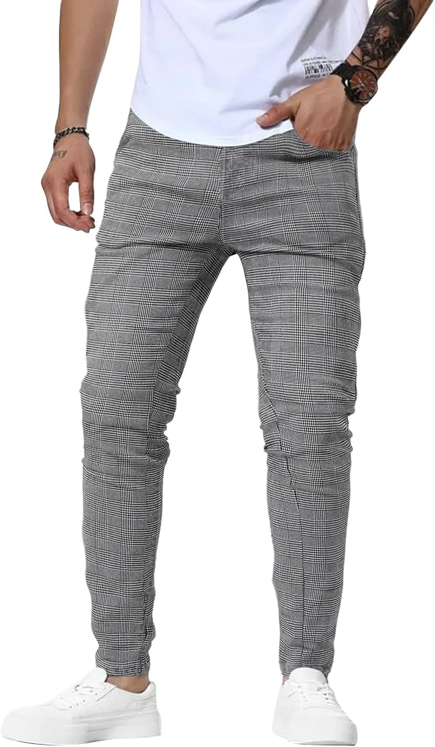 Woenzaia Men's Casual Slim Fit Pants Skinny Stretch Dress Slacks