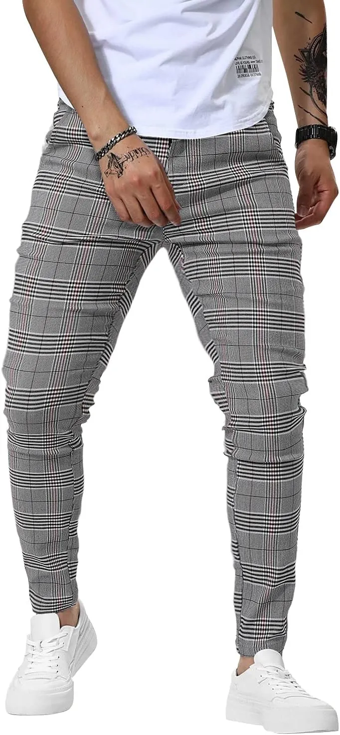 Woenzaia Men's Casual Slim Fit Pants Skinny Stretch Dress Slacks