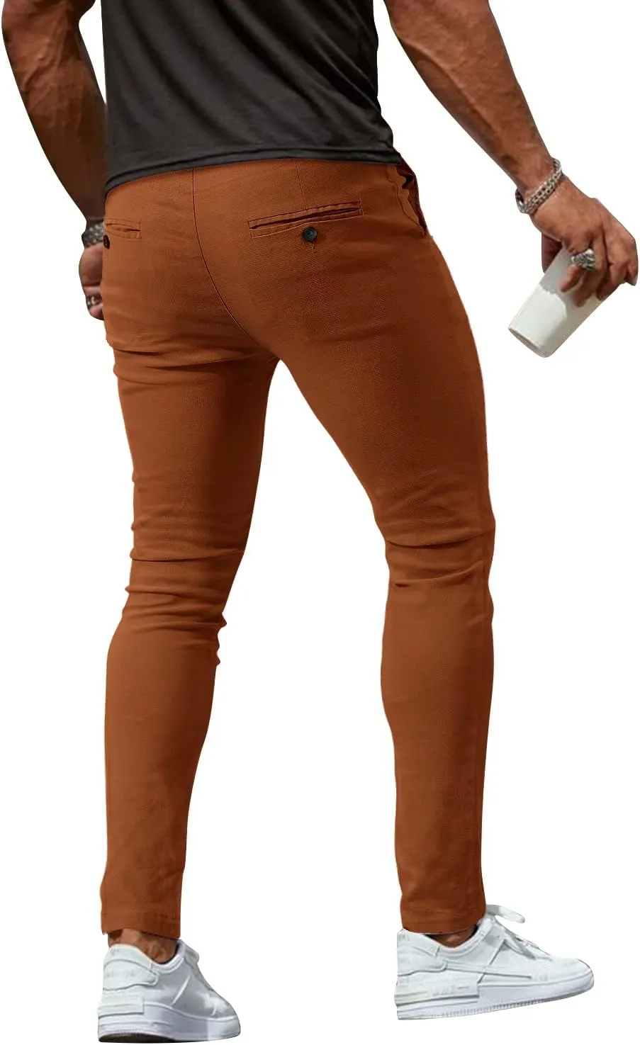 Woenzaia Men's Casual Slim Fit Pants Skinny Stretch Dress Slacks